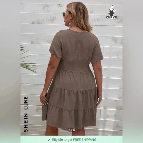 Shein Curve Size 4XL Dusty Rose Pink‎ Tiered Midi Dress Swiss Dots Short Sleeve - Picture 3 of 11